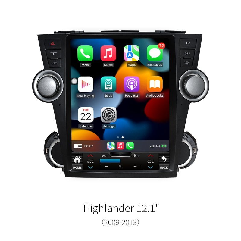 12.1″ Vertical Screen Android Car Stereo For Toyota Highlander 2009‑2013 8‑Core 1920*720 GPS CarPlay Radio Multimedia Player