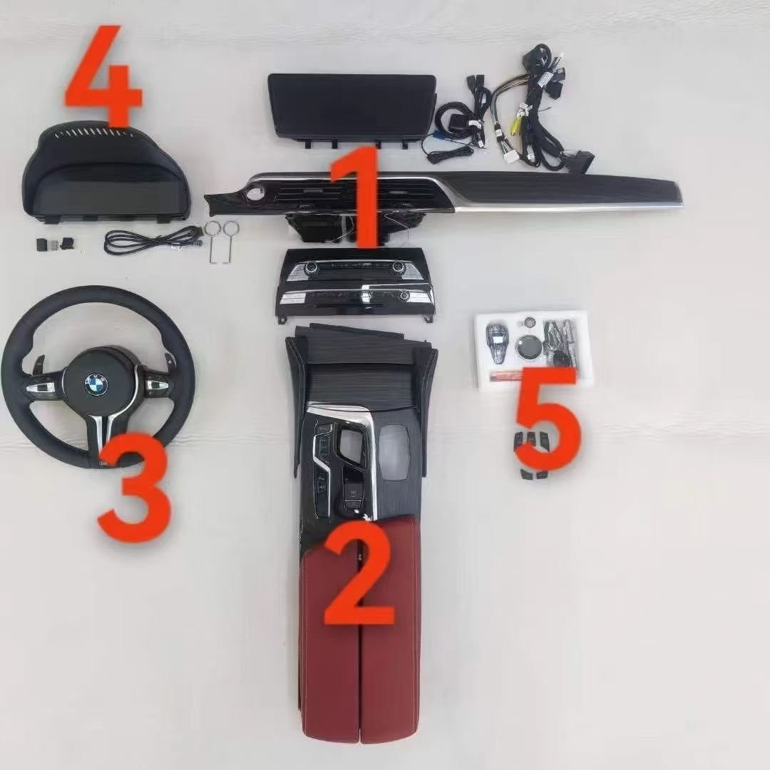 For BMW 5 Series F10 F18 Old to New Upgrade Kit 12.3 Inch Android Screen Air Vent AC Panel Steering Wheel LCD Instrument Crystal Gear Shift Saddle