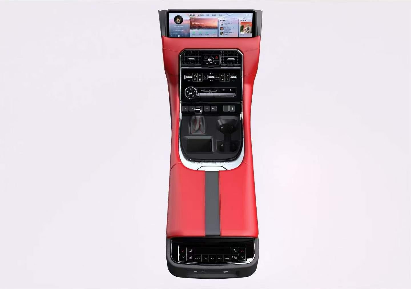 Nissan Patrol Y62 Upgrade To Y63 Style Full Interior Retrofit Kit, Red Leather‑Wrapped Center Console Assembly With Android Touch Display